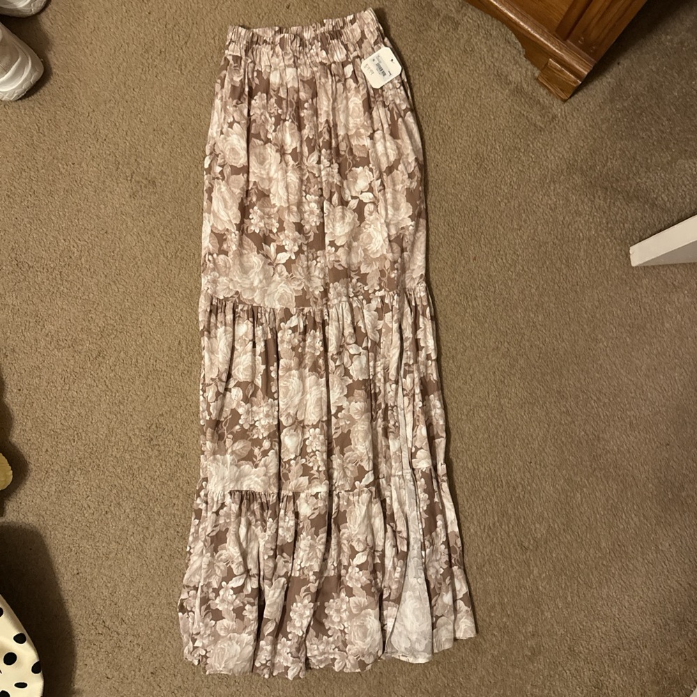 Altar’d State Floral Maxi Skirt in Cream and Brown
